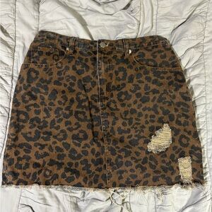 Cheetah Print Denim Skirt